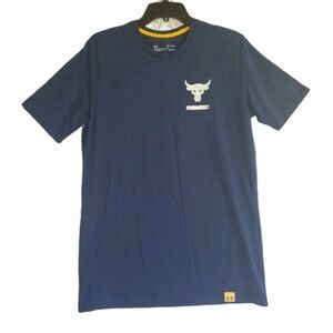 Under Armour Project Rock T-Shirt Mens Small Loose Crew Neck Gym Active Navy